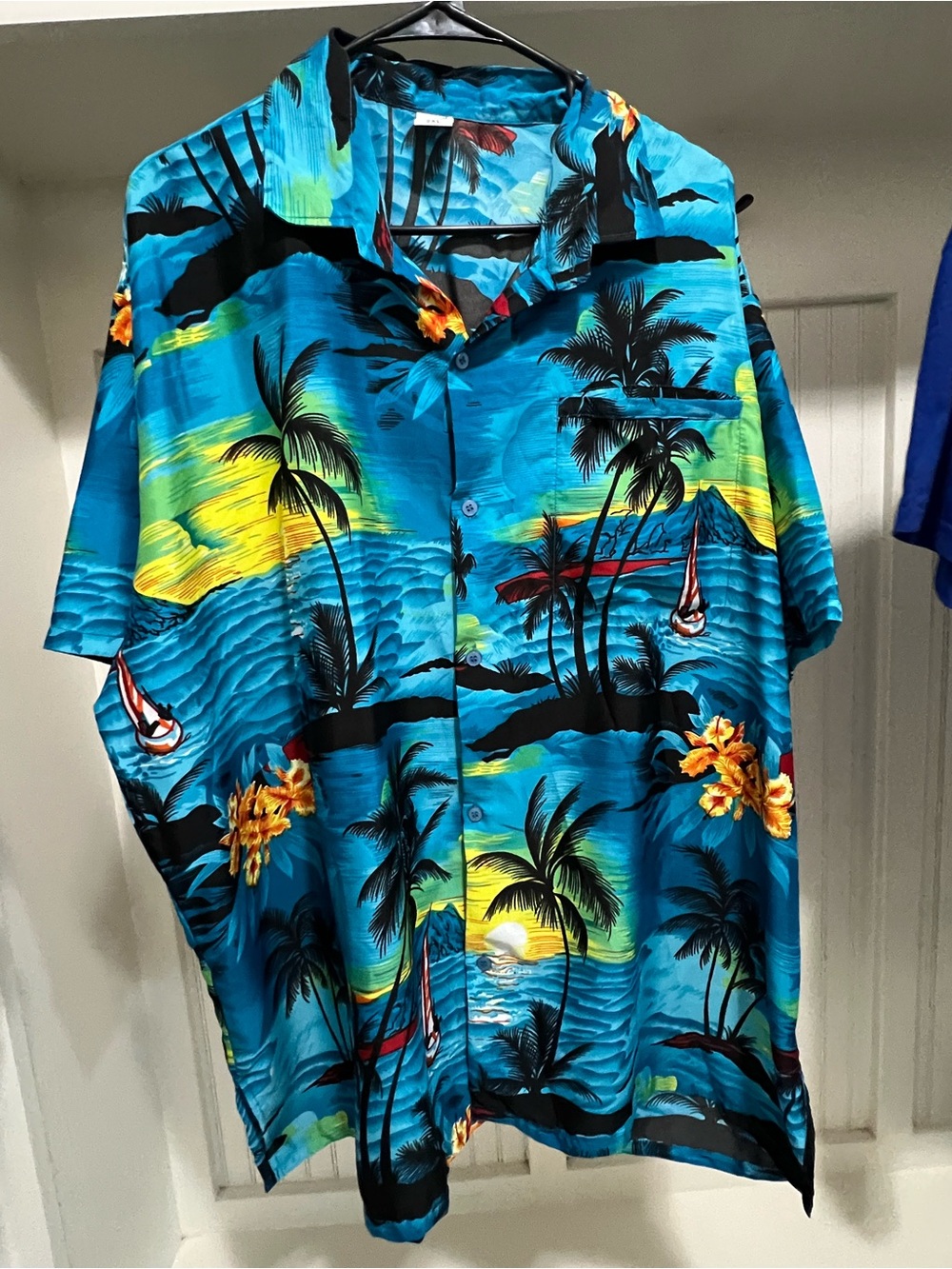 Men's Tropical Blue Hawaiian Swim Shirt